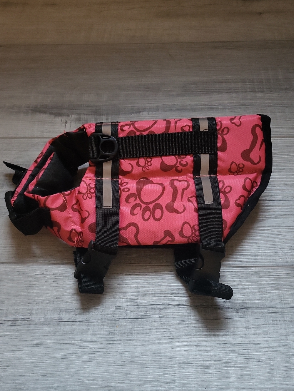 Pink Dog Life Jacket with Paw & Bone Pattern